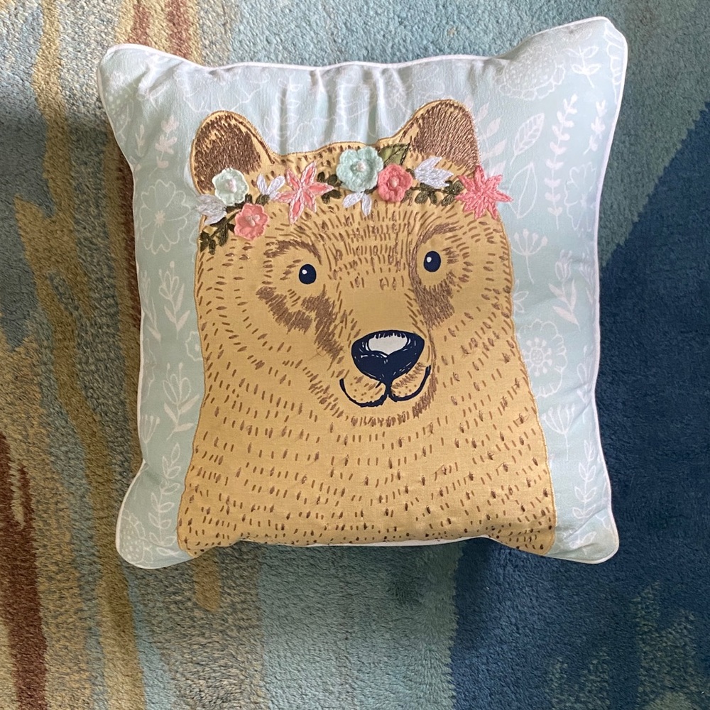 Bear Pillow with Floral Crown